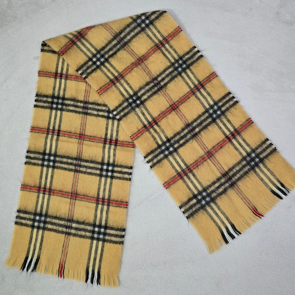Vintage Men's Plaid Scarf Tan Camel Tartan Style Fringe‎ 1970s Winter Warm GVC